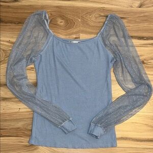 Elegant Blue Sheer Sleeve Top